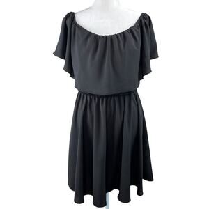 A New York Off Shoulder Ruffle Flounce Mini Dress Black LBD Cocktail Party L